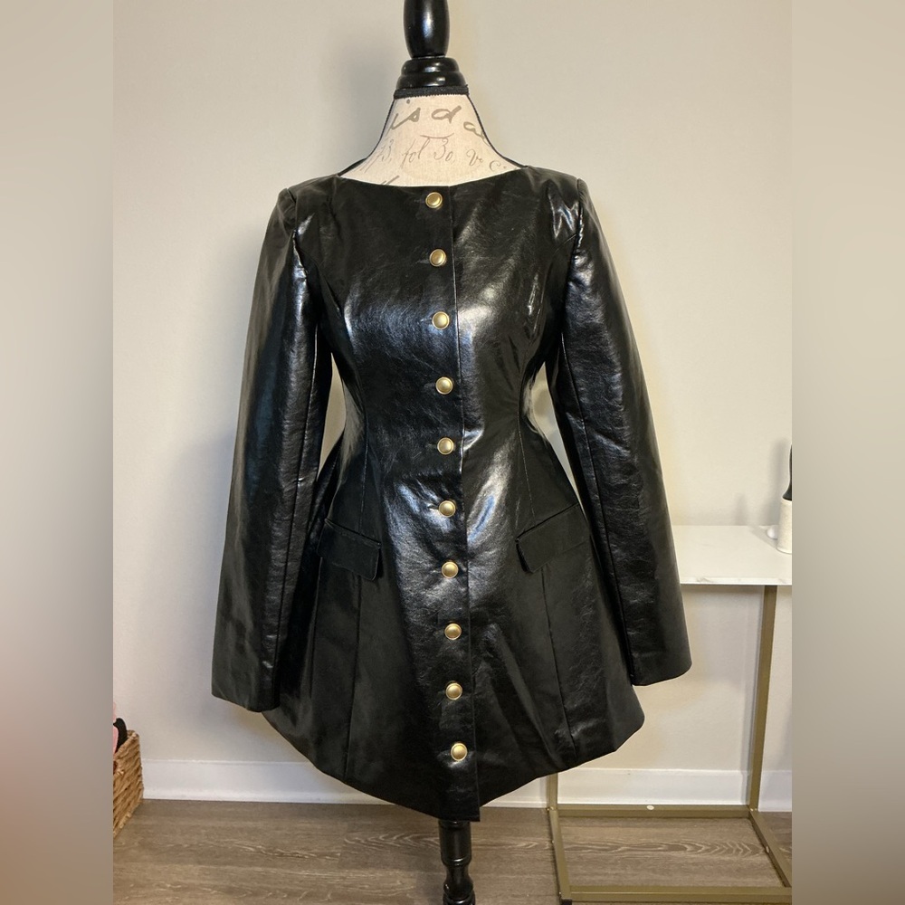 Meshki Black Leather Button-Up Women's dress - Picture 4 of 10